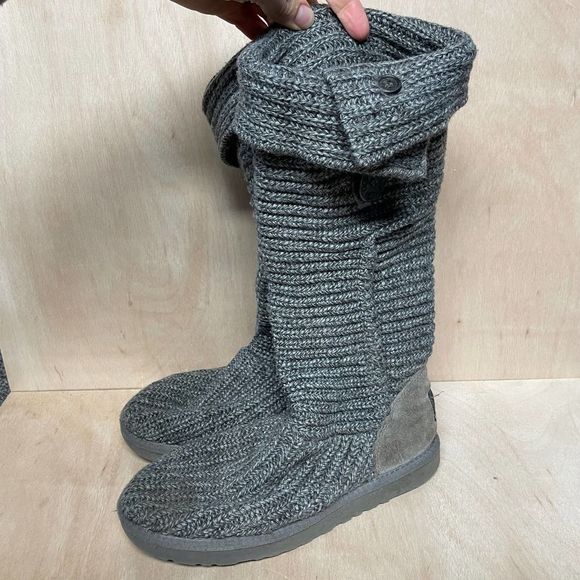 UGG Womens Classic Cardy Button Knit Boots Tall Gray Size 7 - Picture 1 of 7